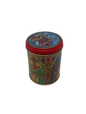 Vintage Angel Cathedral Tin Canister Lidded Christmas Keepsake 4.5"